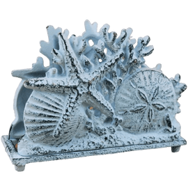 Rustic Whitewashed Cast Iron Seashell Napkin Holder